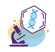 Microscope and strand of DNA illustration  inside of a vector representing the portion of  gene addition that takes place in the lab