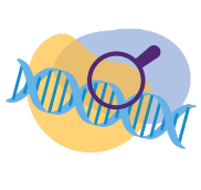 Magnifying glass over DNA strand for  targeting specific genes in gene therapy