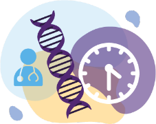 Clock, doctor, DNA icons that represent gene therapy after treatment